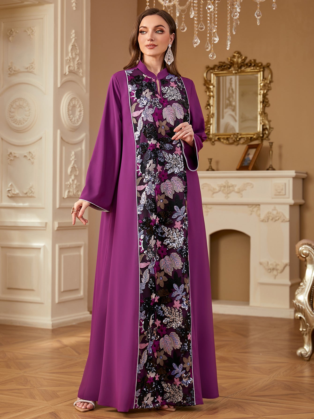 Asiya Embroidered Panel Abaya – Elegant Floral Long Dress
