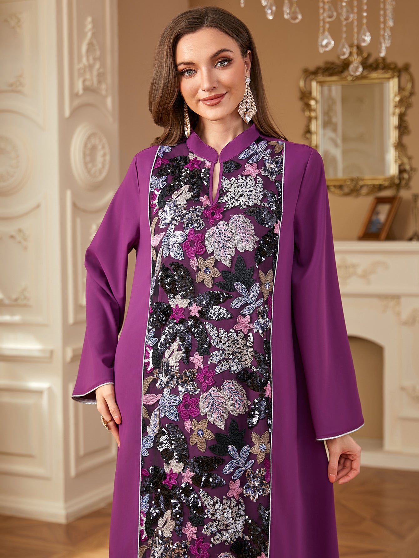 Asiya Embroidered Panel Abaya – Elegant Floral Long Dress
