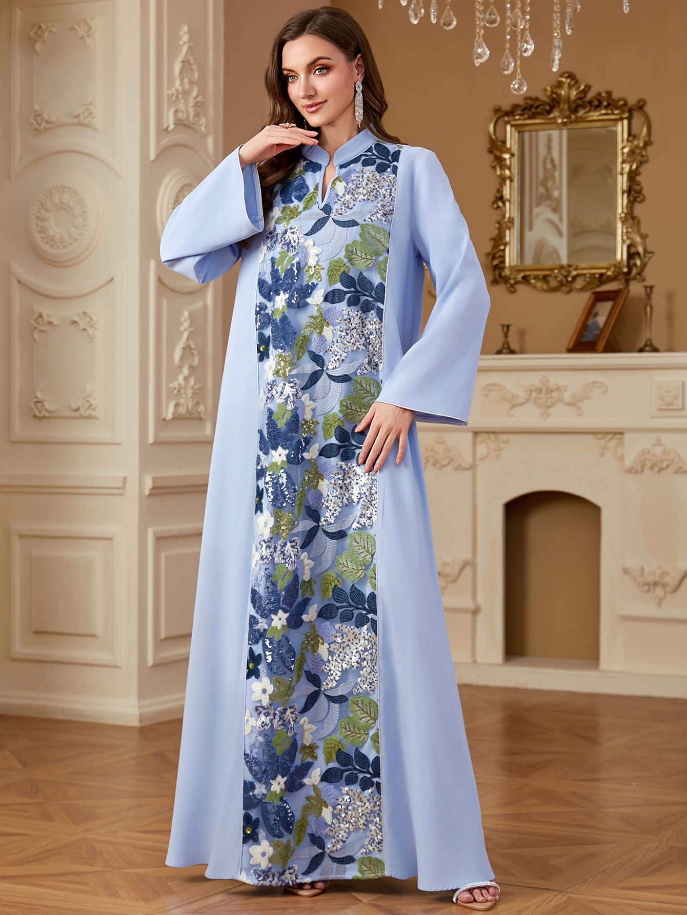 Asiya Embroidered Panel Abaya – Elegant Floral Long Dress
