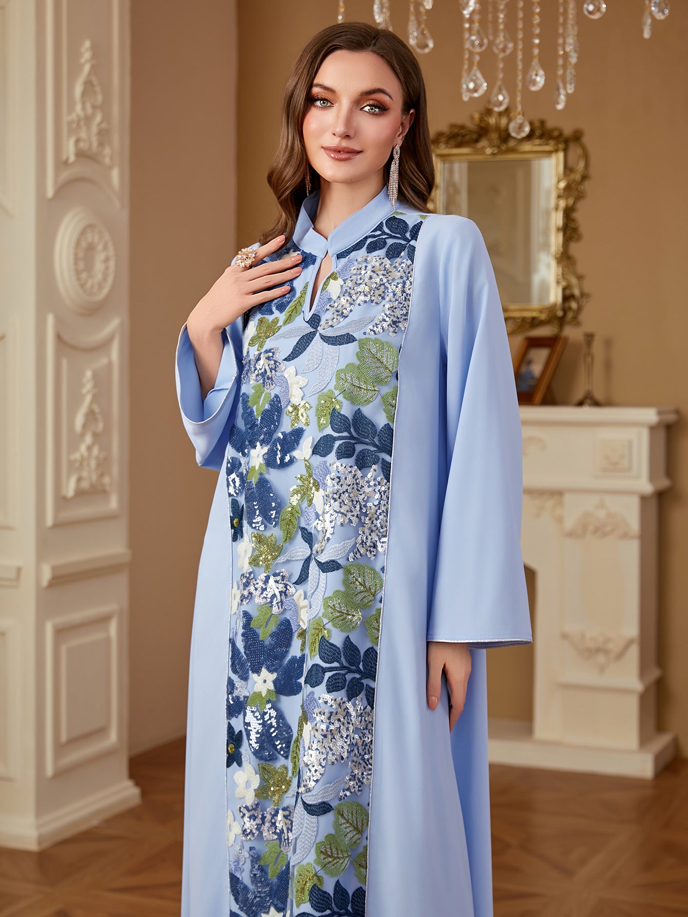 Asiya Embroidered Panel Abaya – Elegant Floral Long Dress