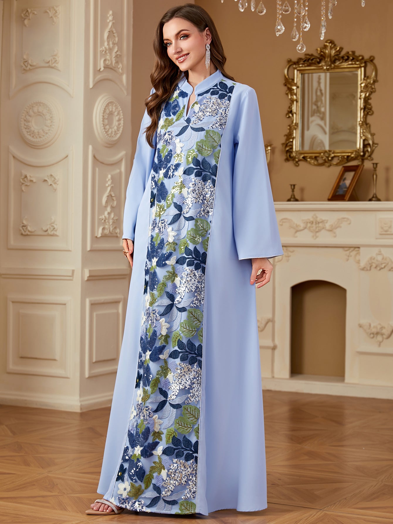 Asiya Embroidered Panel Abaya – Elegant Floral Long Dress