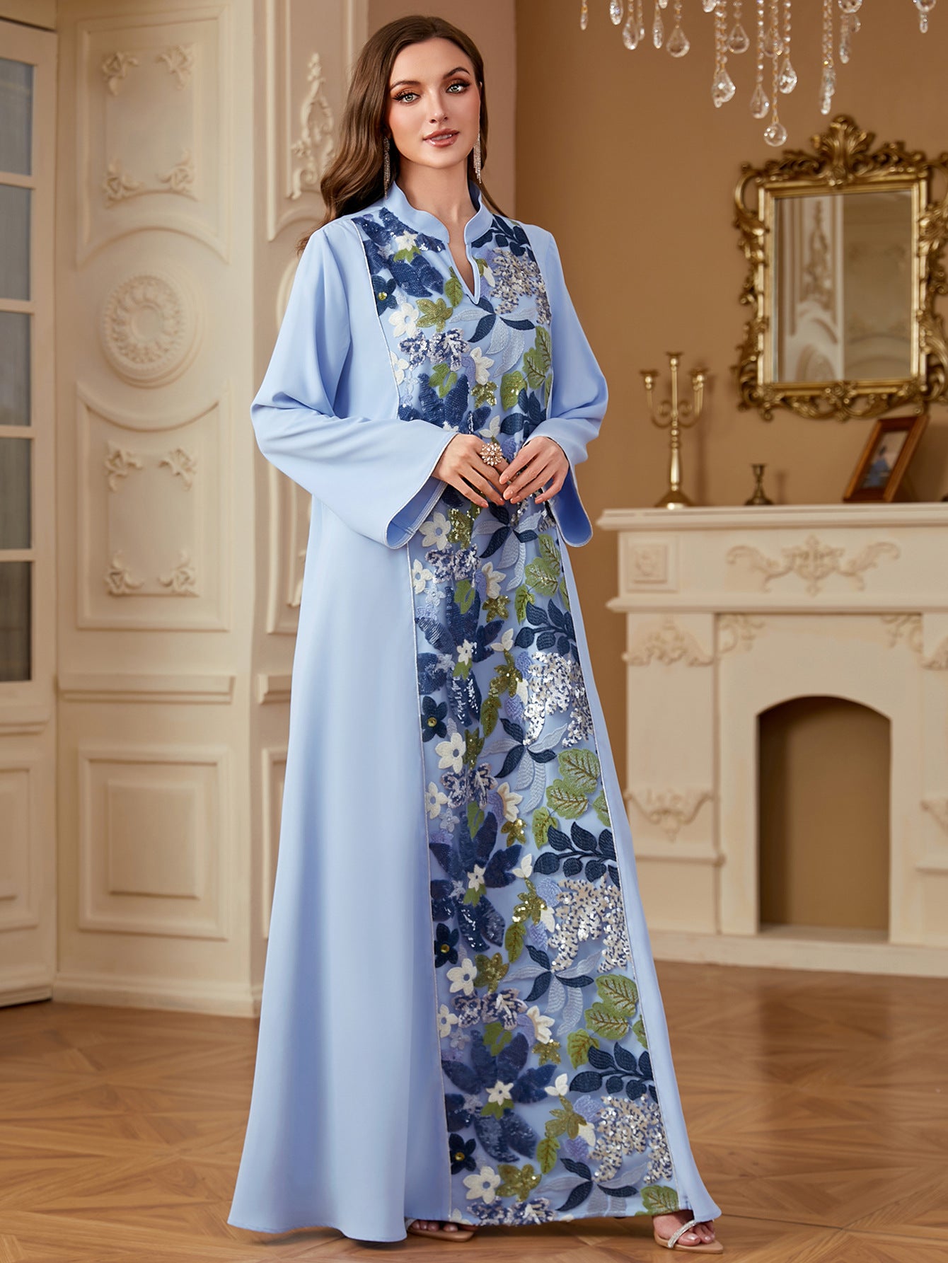 Asiya Embroidered Panel Abaya – Elegant Floral Long Dress