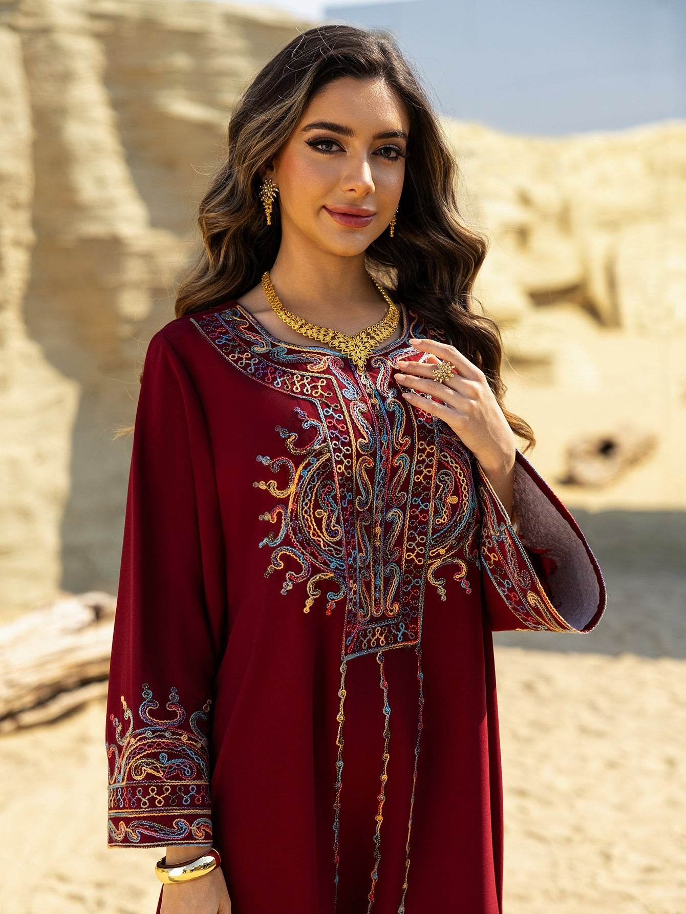 Muslim Abaya Dress - Ethnic Style Long Sleeve Maxi Dress - ZySa Collection