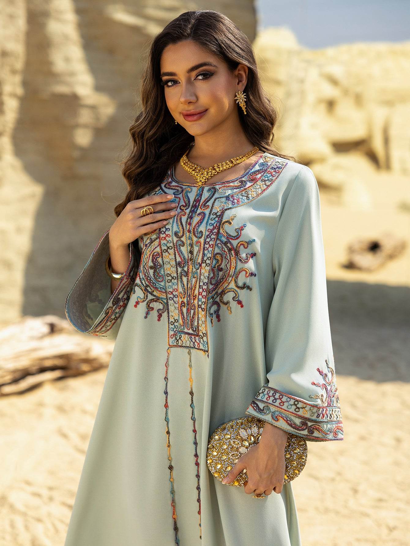 Muslim Abaya Dress - Ethnic Style Long Sleeve Maxi Dress - ZySa Collection