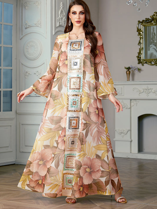 Jannah Kaftan – Floral Paradise Dress with Embellished Panel