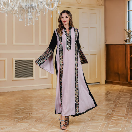 Nayla Zahra Embroidered Abaya – Black & Lilac Elegance