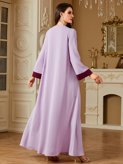 Hawa Embroidered Abaya – Lilac Floral Buttoned Kaftan