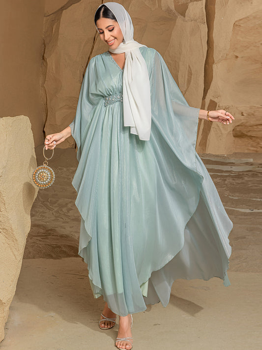 Layla Celestial Kaftan – One Size Elegant Flowing Gown in Mint Green
