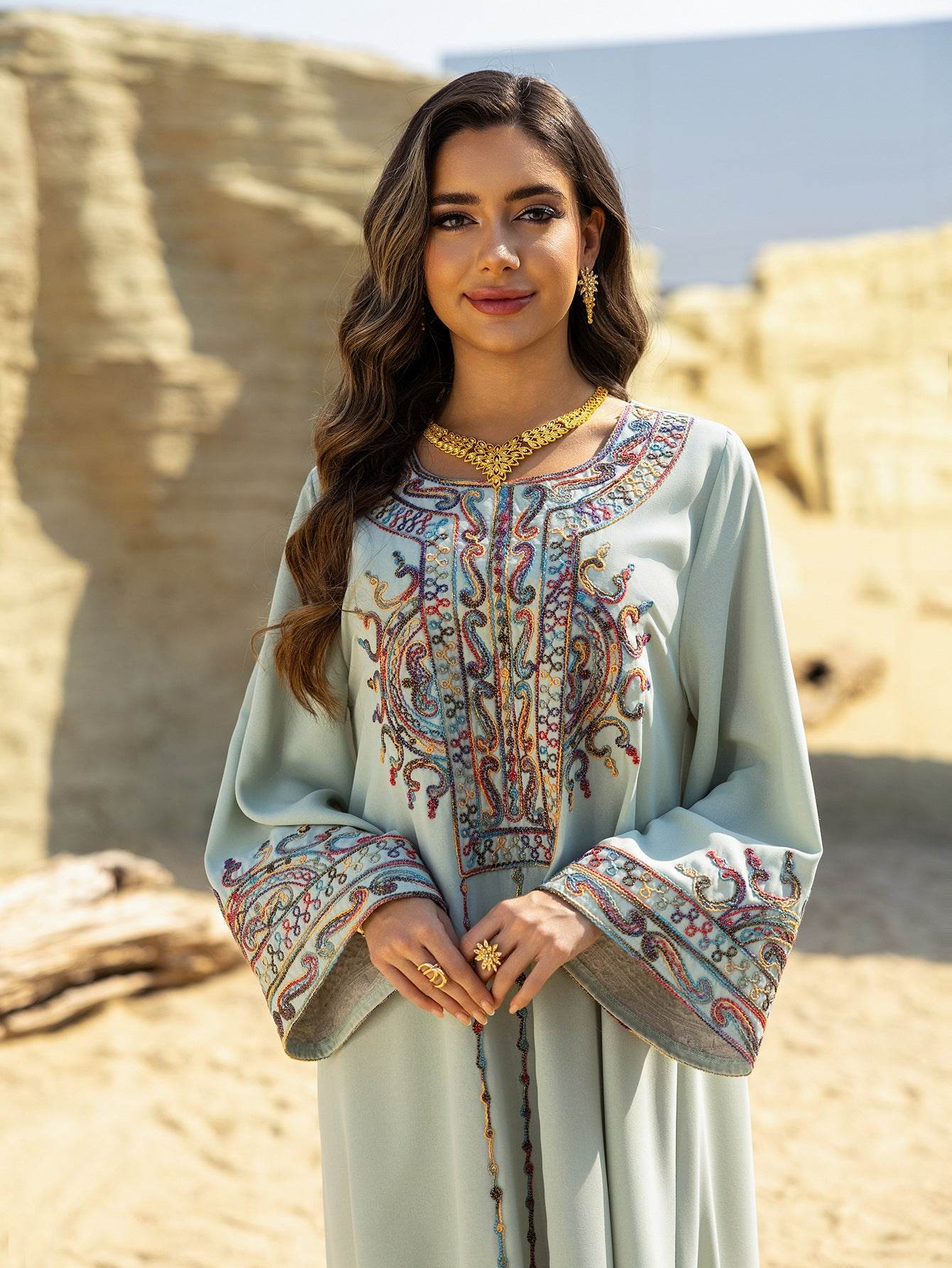 Muslim Abaya Dress - Ethnic Style Long Sleeve Maxi Dress - ZySa Collection